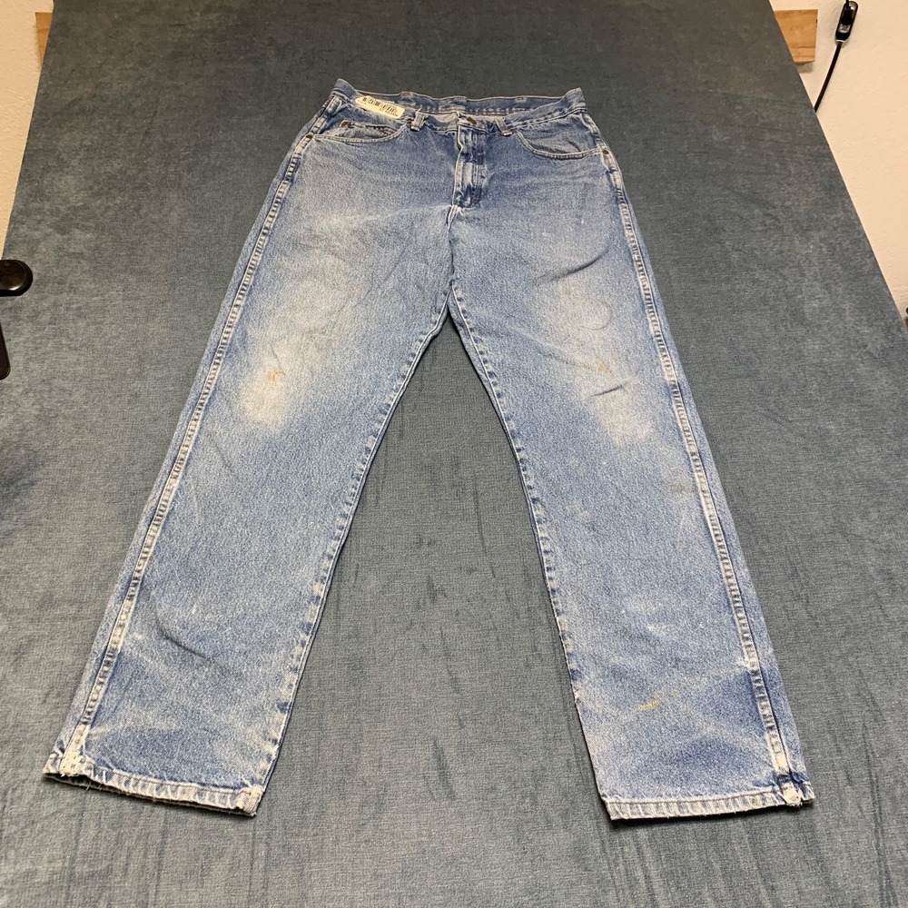 Red Kap Property Of Clean Jeans Men 34x32 Blue Denim Cotton Straight Leg Zip Fly